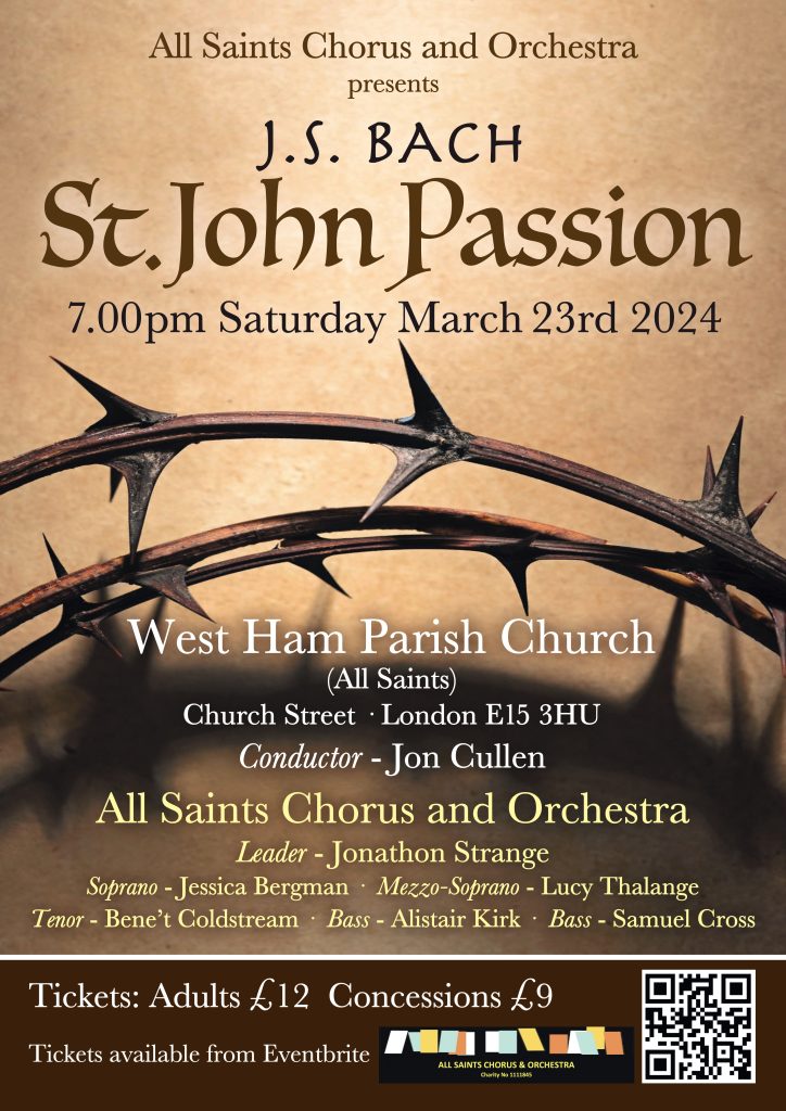 poster advertising the St. John Passion, with a photograph of a crown of thorns