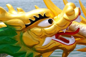 The dragon carving at the prow of a dragon boat