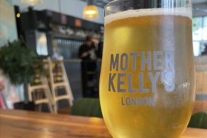 A glass at Mother Kellys on a table