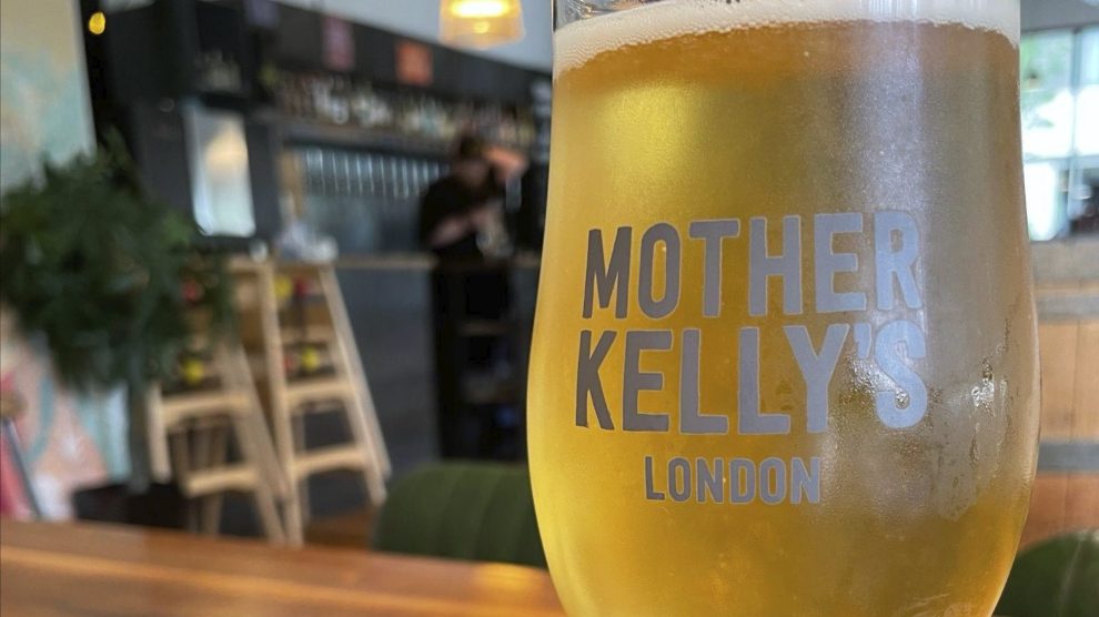 A glass at Mother Kellys on a table