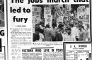 A newspaper cover from 1976. Main headline: The jobs march that led to fury