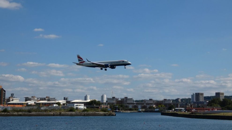 An image of a jet aeroplane landing