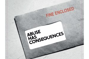 an image of an envelope with text reading 'Fine enclosed; Abuse has consequences'