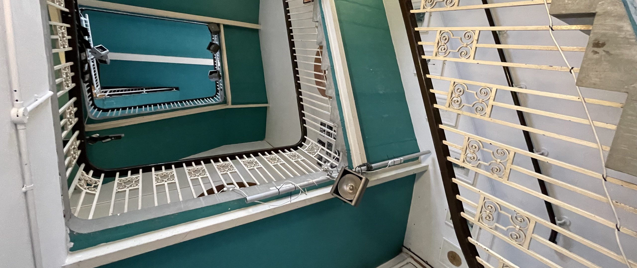 An open stairwell viewed from below