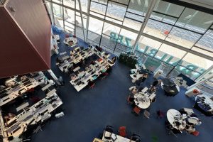Bird’s eye view of the Clearing centre at the University of East London on A-Level results day