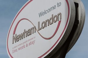 A sign welcoming peopel to Newham