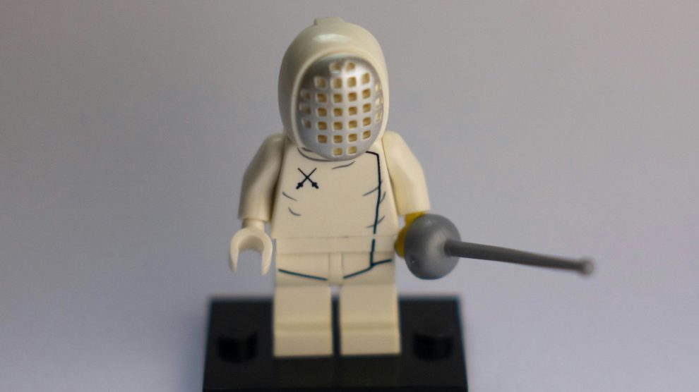 a lego mini-figure of a fencer