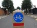 An LTN bollard with a cycling sign