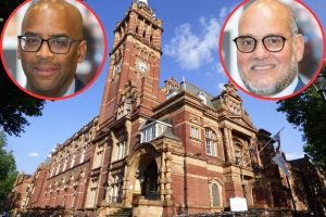 Newham Town Hall with Labour councillors Terence Paul (inset left) and Zulfiqar Ali (inset right)