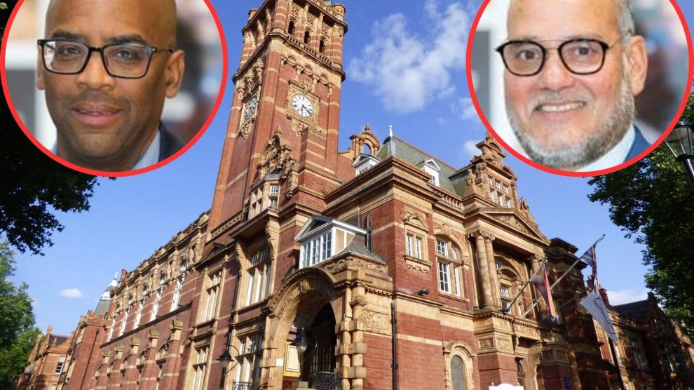 Newham Town Hall with Labour councillors Terence Paul (inset left) and Zulfiqar Ali (inset right)