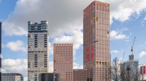 An architects' impression of what the Staycity hotel in Stratford will look like when built (centre) with the existing residential tower (pictured left)