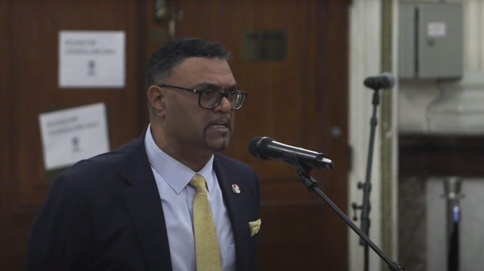 Newham Independents councillor Mehmood Mirza speaks at the full council meeting (credit Newham Council)