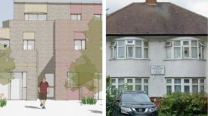 The plans for new flats and (right) Floron Residential Home (credit Stephen Davy, Peter Smith Architects)