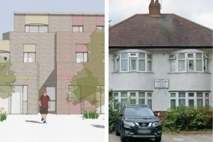 The plans for new flats and (right) Floron Residential Home (credit Stephen Davy, Peter Smith Architects)