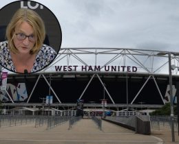 London Stadium and (inset) stadium boss Lyn Garner