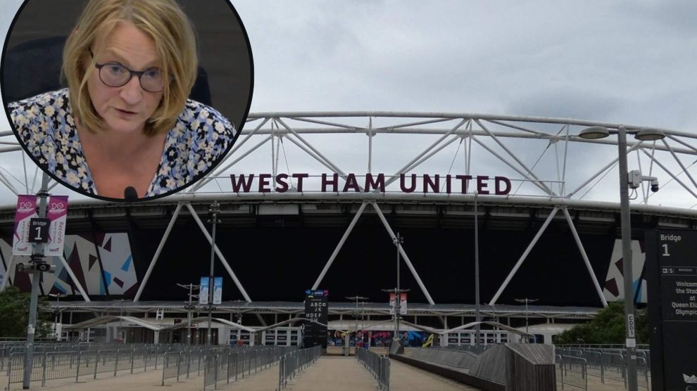 London Stadium and (inset) stadium boss Lyn Garner
