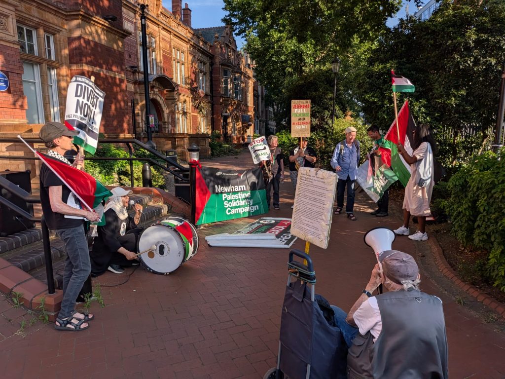 The Newham Palestine Solidarity Campaign (PSC) protest outside Newham Town Hall (credit Ben Moss)