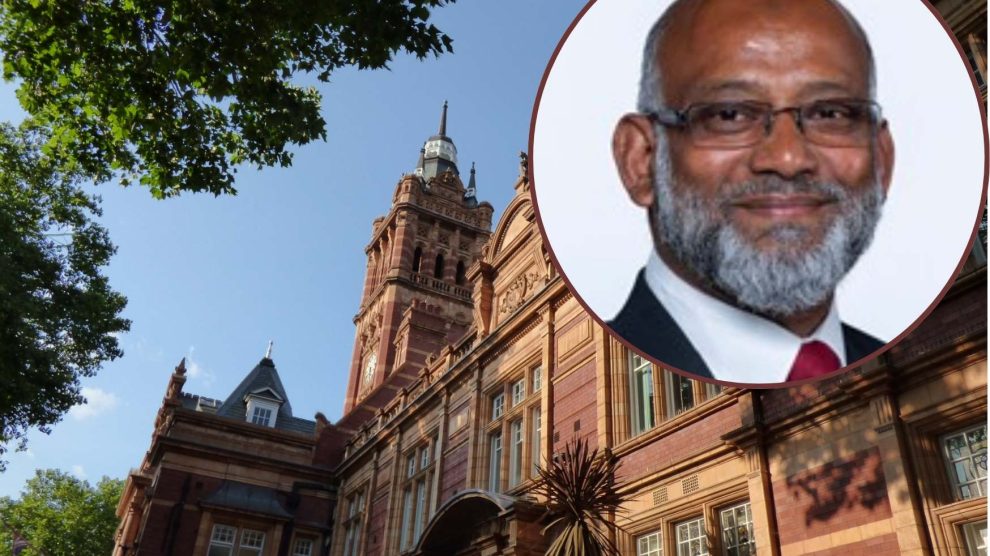 Newham Town Hall and (inset) councillor Syed Hussain Ahmed