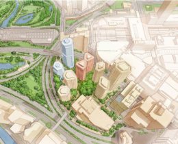 Aerial view of the proposed redevelopment at Stratford Cross (credit AHMM Architects)