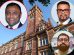 Newham mayor Forhad Hussain (inset left) with opposition group leaders Mehmood Mirza (inset top right) and Arshan Baskaran (inset bottom right)