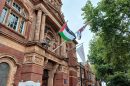 The Palestinian flag outside Newham Town Hall (credit Nick Clark/LDRS)