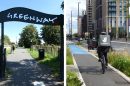 The Greenway route (left) and (right) a cycle lane in Canning Town