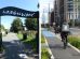 The Greenway route (left) and (right) a cycle lane in Canning Town