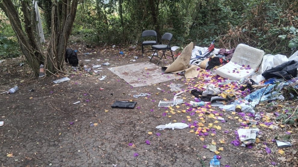 The 'drug den' on the footpath next to Alders Brook (submitted by a resident)